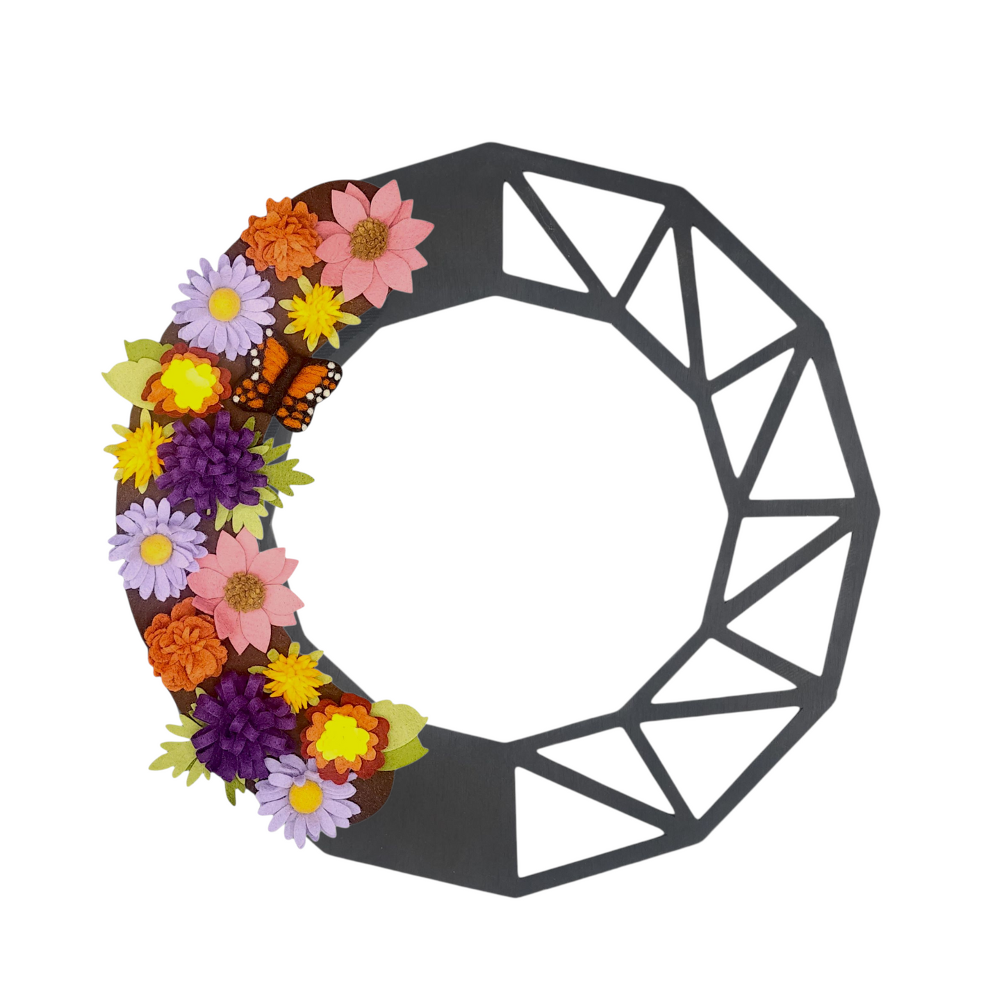 Nature-inspired wreath attachment celebrating monarch butterflies and the flowers they love in late summer and fall.