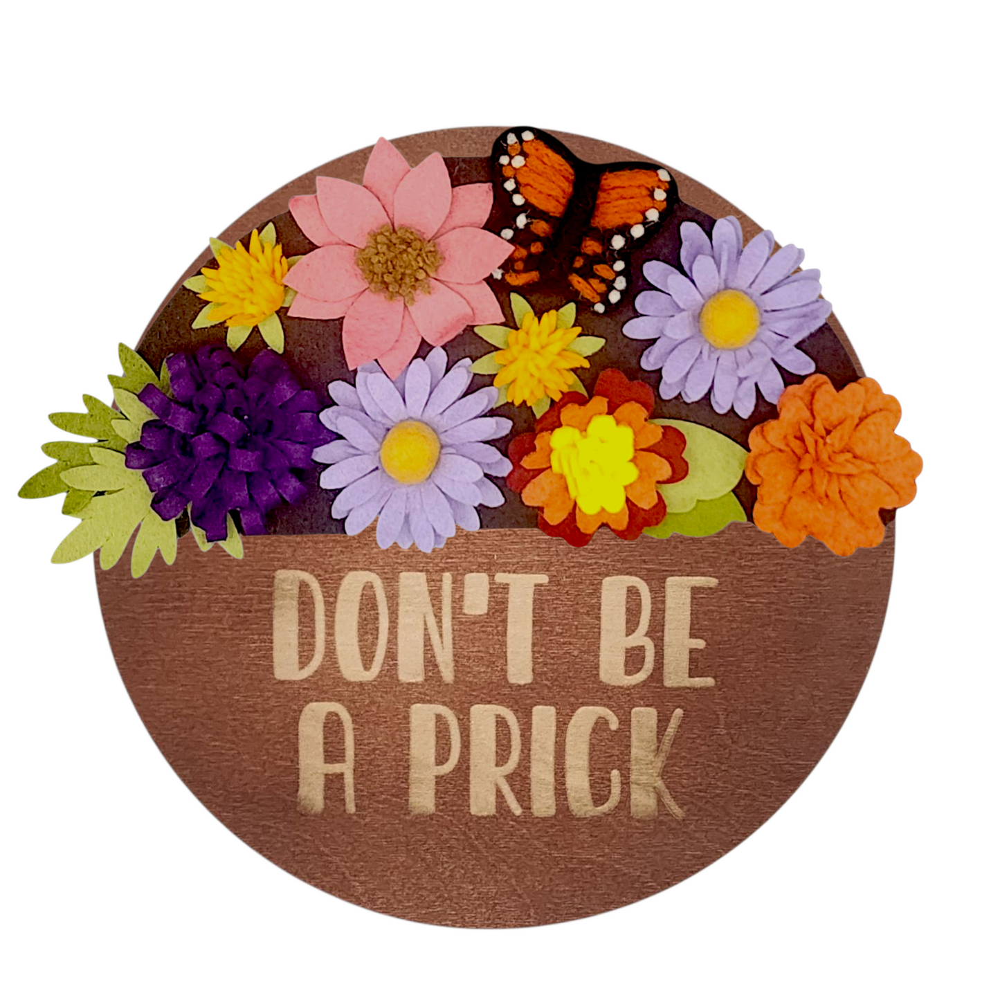 Colorful fall wreath attachment decorated with monarch butterflies and late-blooming garden flowers in warm, cheerful hues.