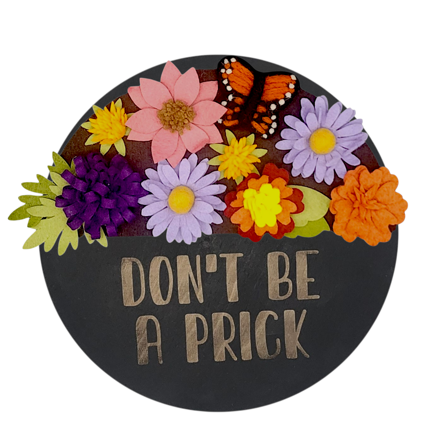 Nature-inspired wreath attachment showcasing monarch butterflies and a mix of fall flowers, with proceeds supporting butterfly habitat protection.