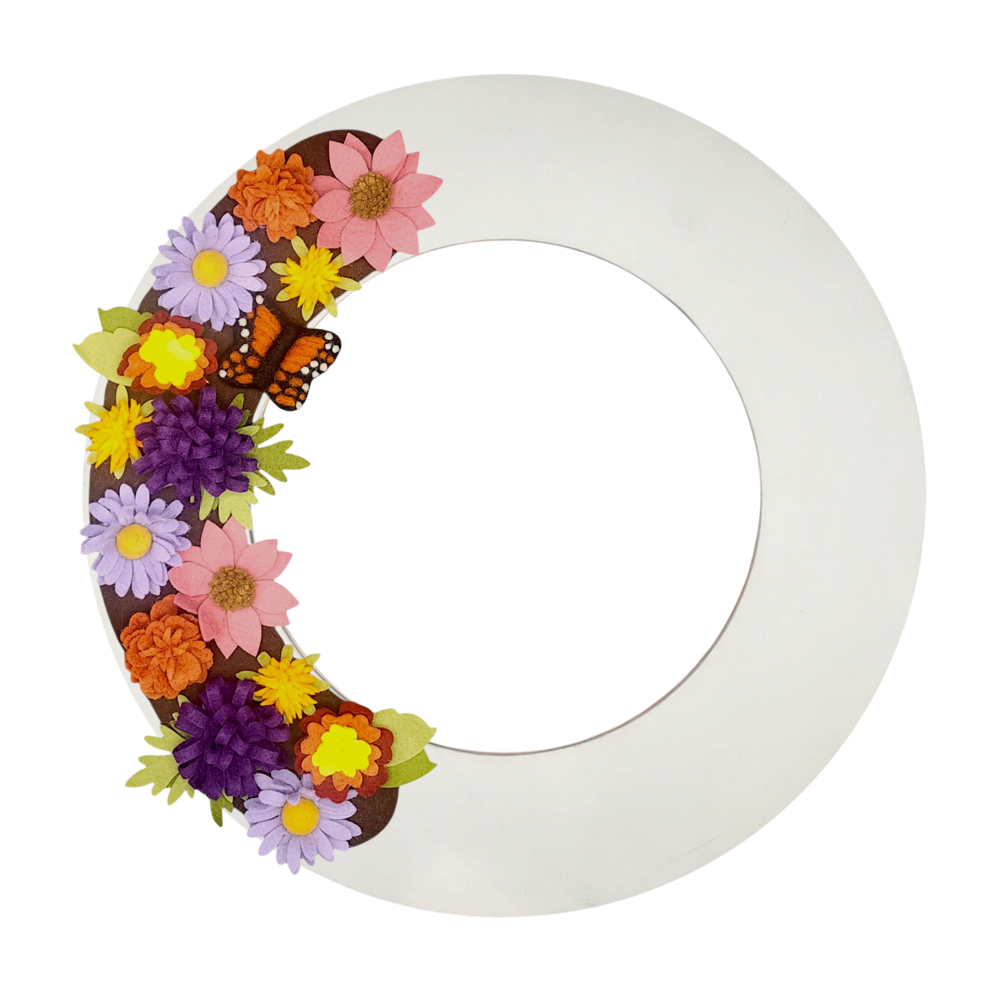 Fall-inspired wreath attachment decorated with monarch butterflies and late-season blooms.