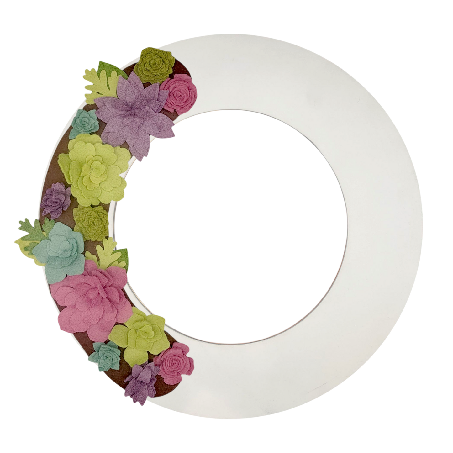 Custom, interchangeable, eco-friendly summer wreath attachment on a white wreath base.