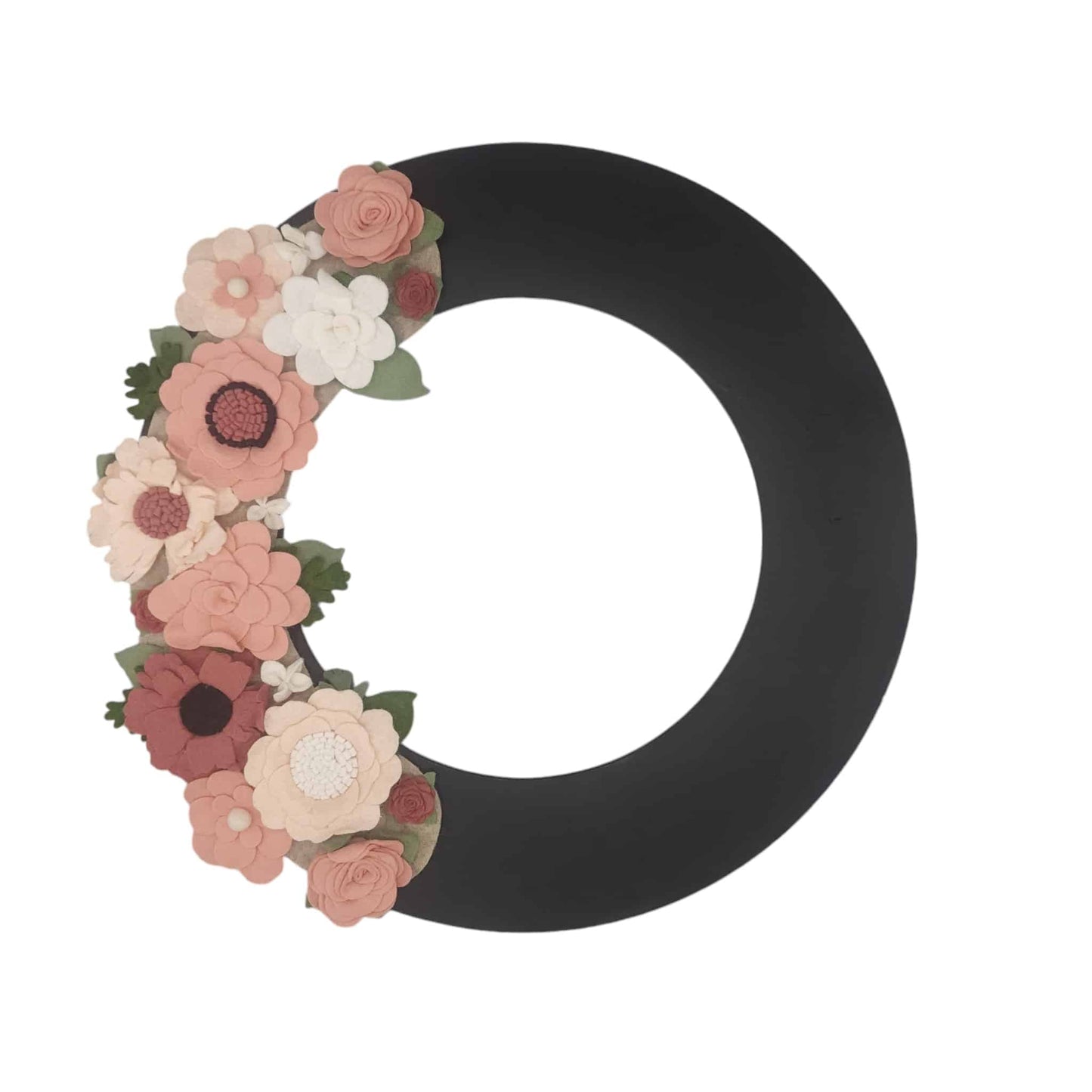 Custom, interchangeable, eco-friendly spring wreath attachment on a black wreath base.