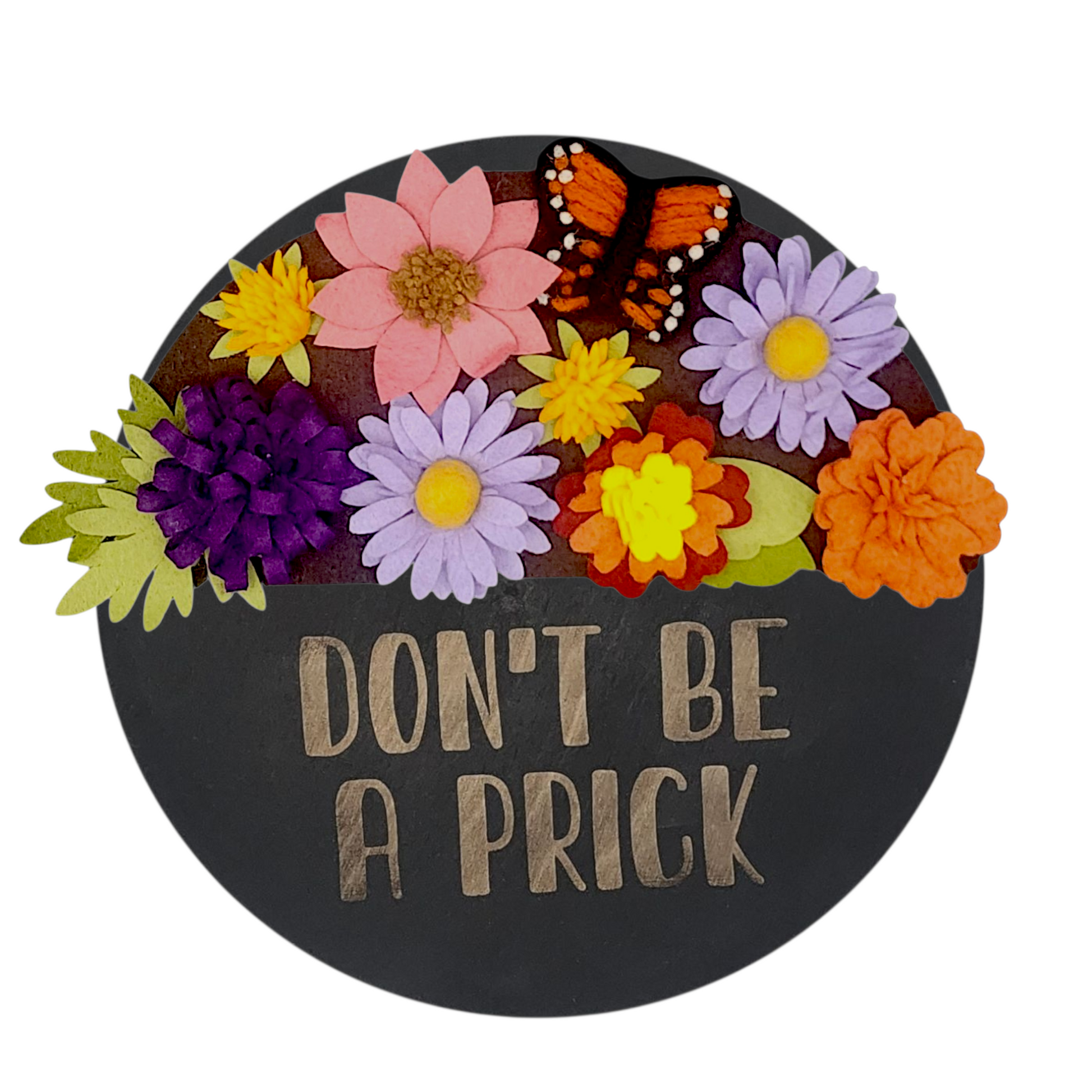 Nature-inspired wreath attachment showcasing monarch butterflies and a mix of fall flowers, with proceeds supporting butterfly habitat protection.