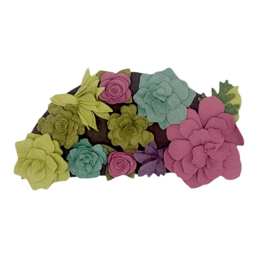 Summer succulents wreath attachment featuring hand-crafted wool felt succulents in green, purple