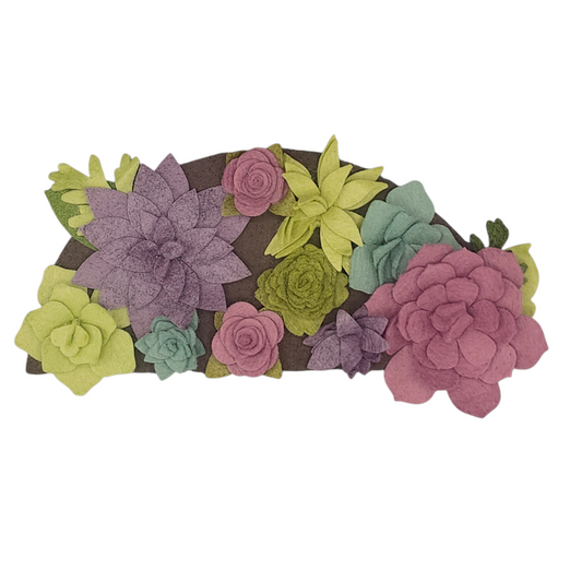 Summer succulents wreath attachment featuring hand-crafted wool felt succulents in green, purple