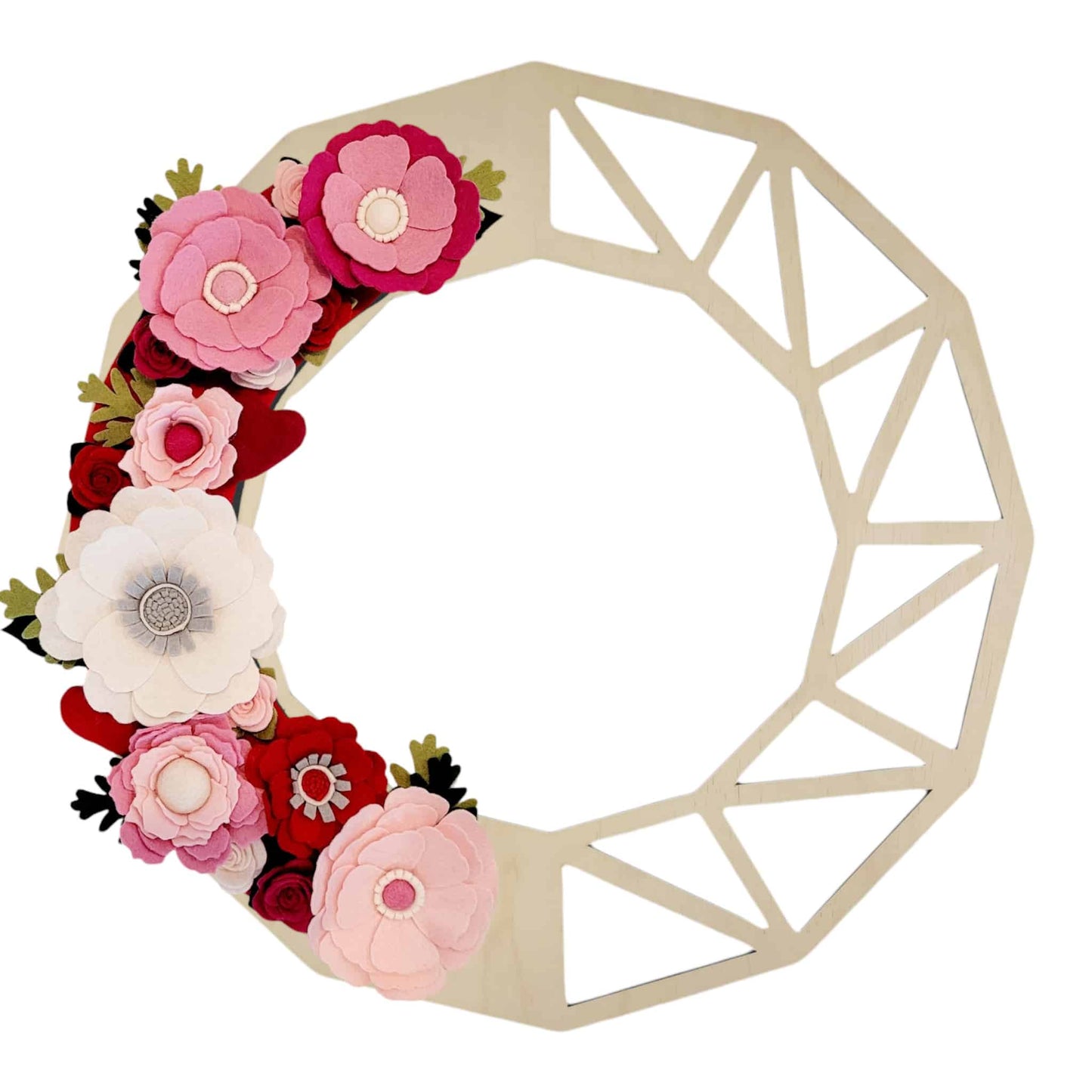 This delightful wreath is perfect for celebrating love and makes a welcoming addition to your door, radiating warmth day and night.