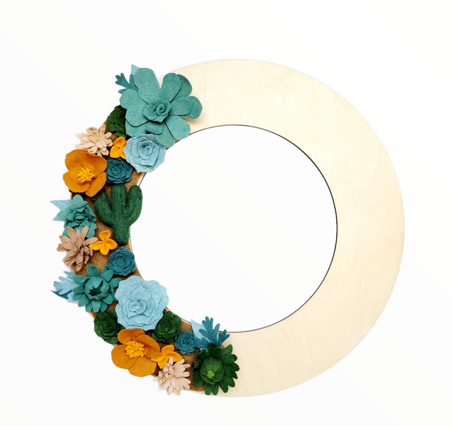 Custom, interchangeable, eco-friendly, Arizona desert flower wreath attachment on a birch wreath base - ADORND Décor