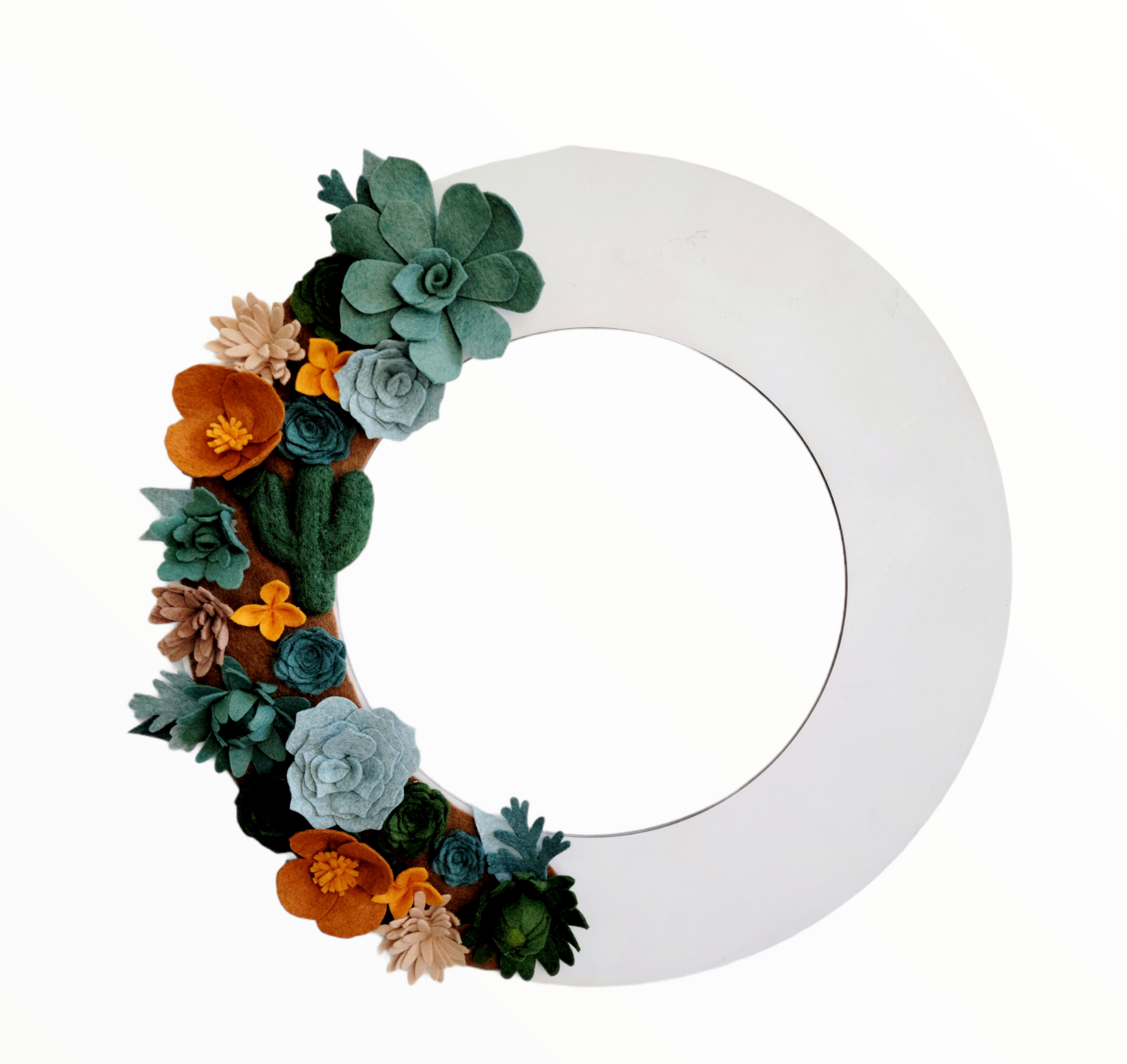 Custom, interchangeable, eco-friendly, Arizona desert flower wreath attachment on a white wreath base - ADORND Décor