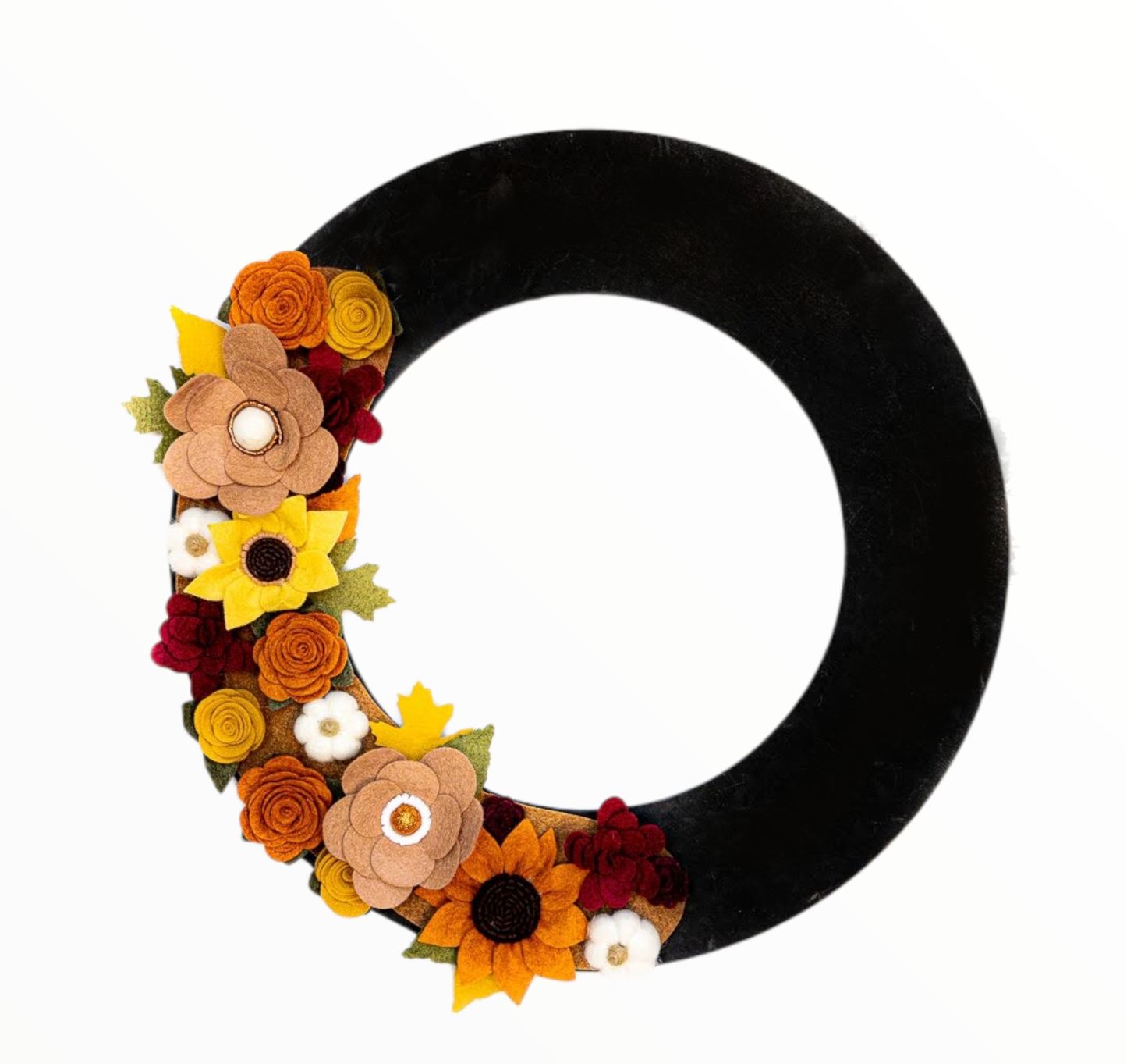 Custom, interchangeable, eco-friendly autumn wreath attachment on a black wreath base - ADORND Décor