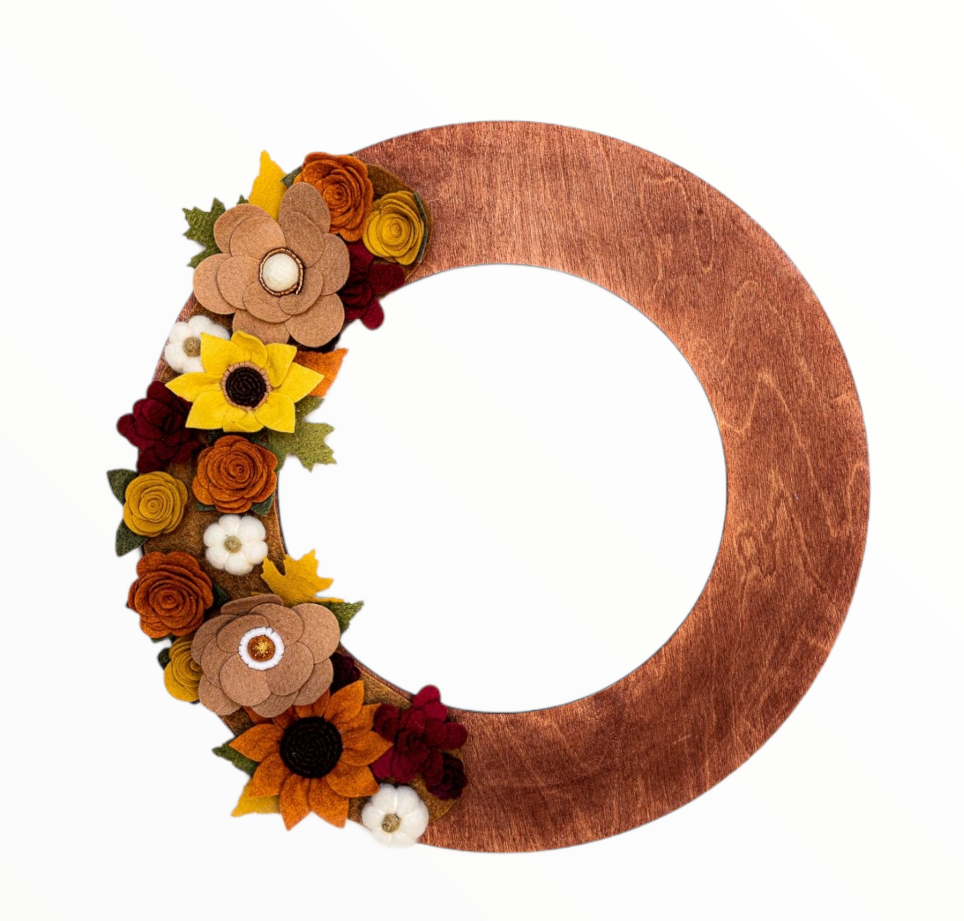 Custom, interchangeable, eco-friendly autumn wreath attachment on a walnut wreath base - ADORND Décor