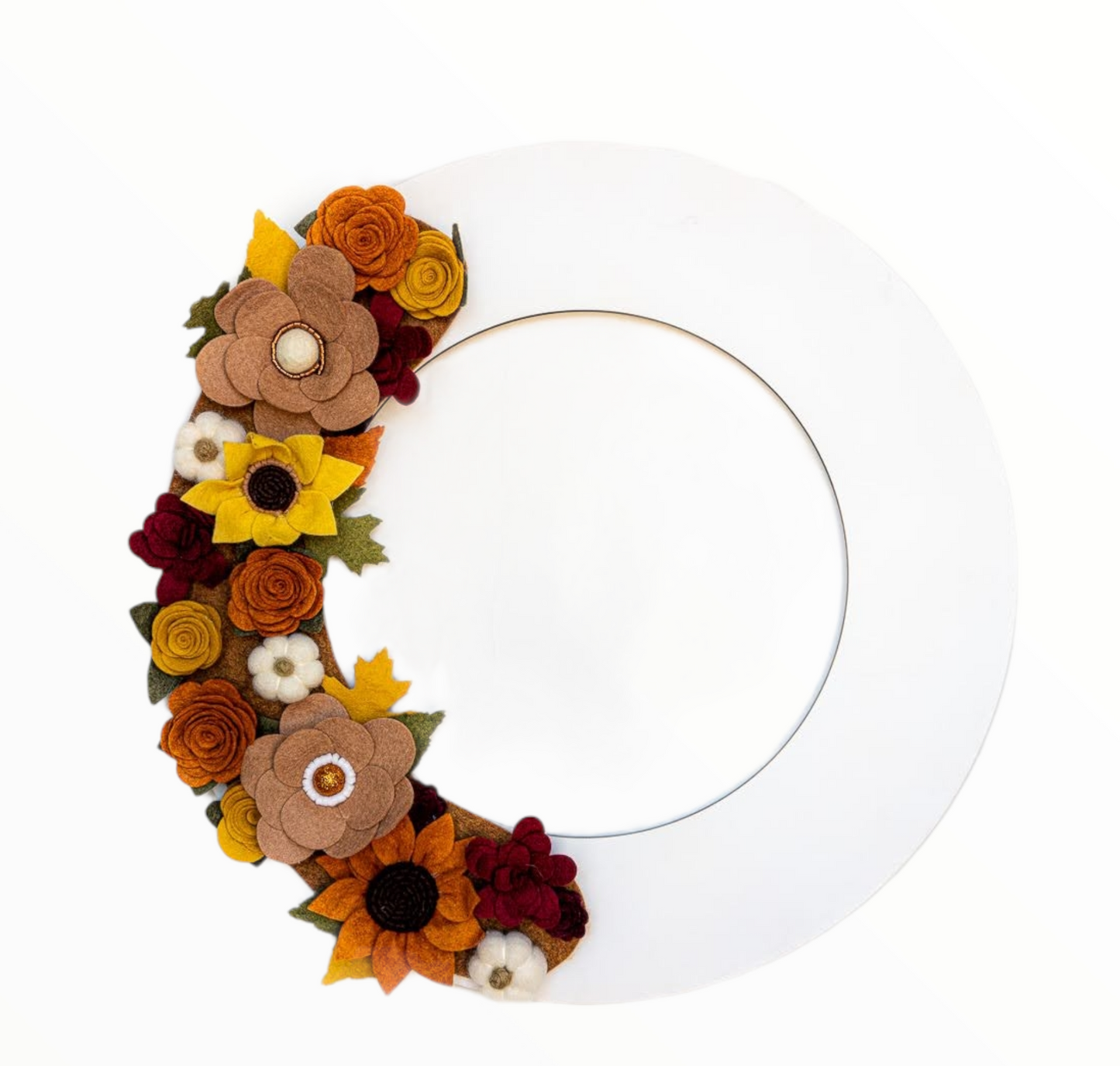 Custom, interchangeable, eco-friendly autumn wreath attachment on a white wreath base - ADORND Décor