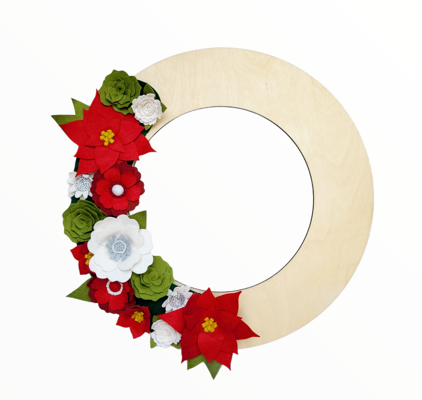 Custom, interchangeable, eco-friendly holiday Christmas wreath attachment on a birch wreath base - ADORND Décor