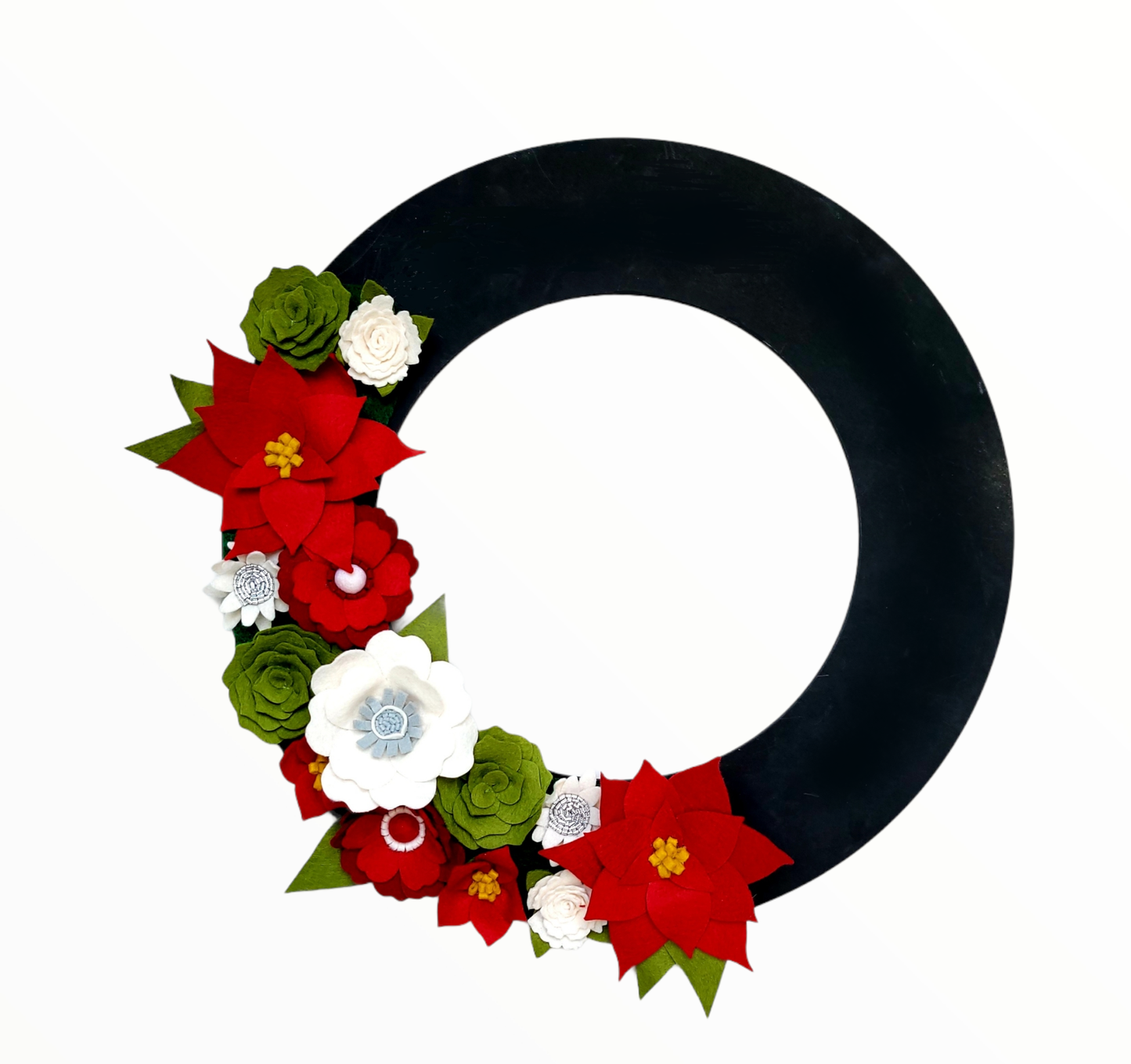 Custom, interchangeable, eco-friendly holiday Christmas wreath attachment on a black wreath base - ADORND Décor