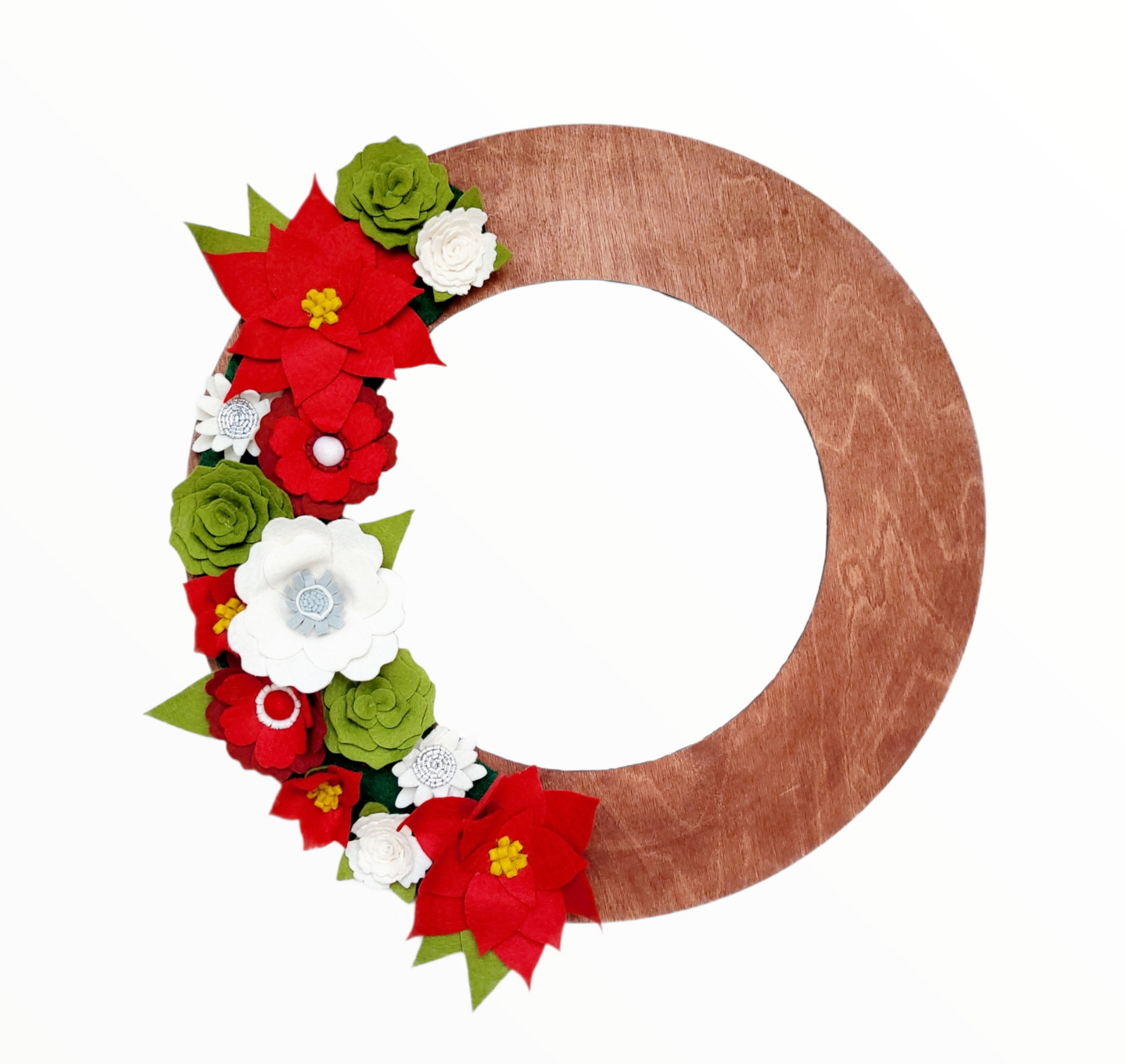 Custom, interchangeable, eco-friendly holiday Christmas wreath attachment on a walnut wreath base - ADORND Décor