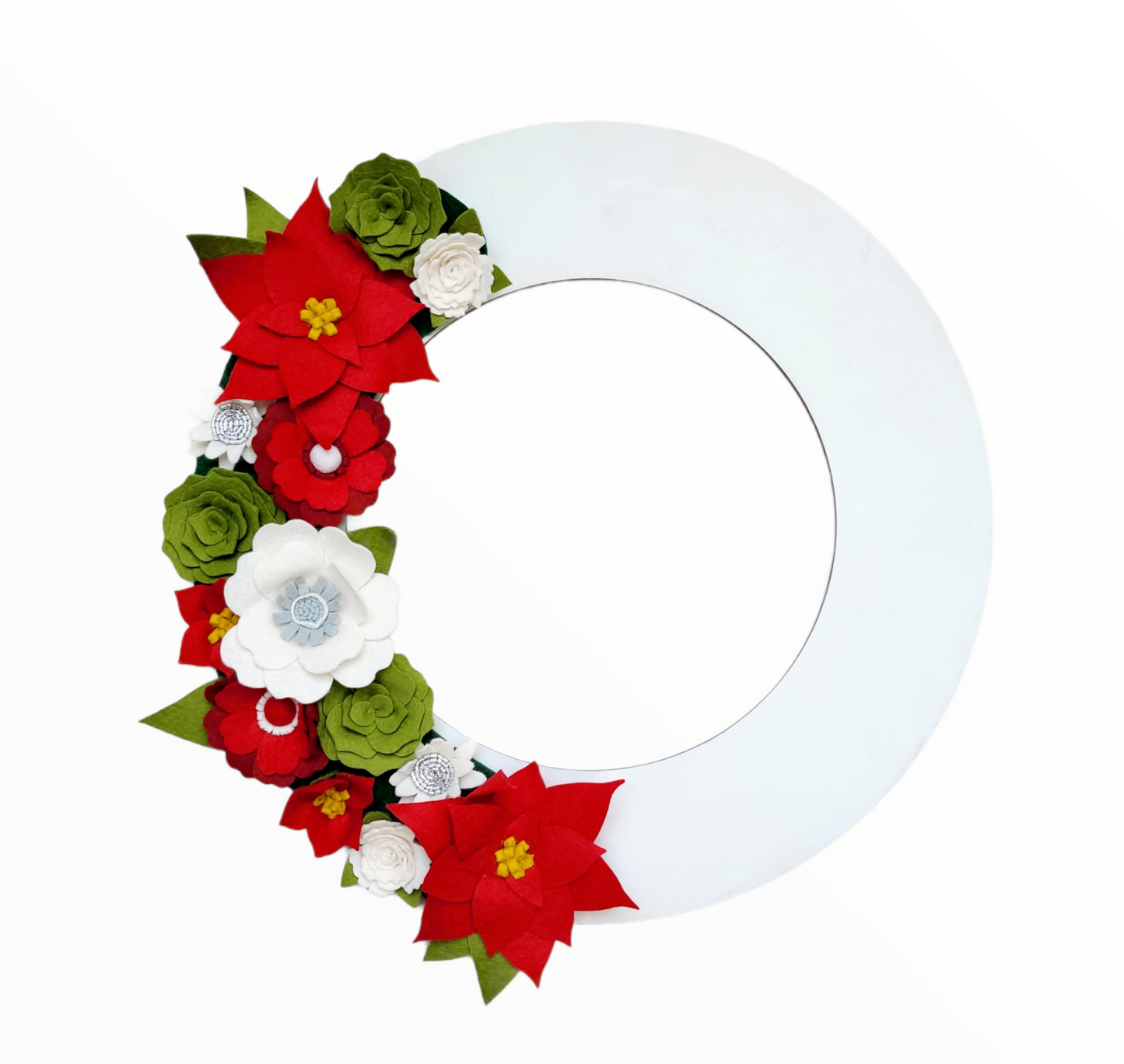 Custom, interchangeable, eco-friendly holiday Christmas wreath attachment on a white wreath base - ADORND Décor