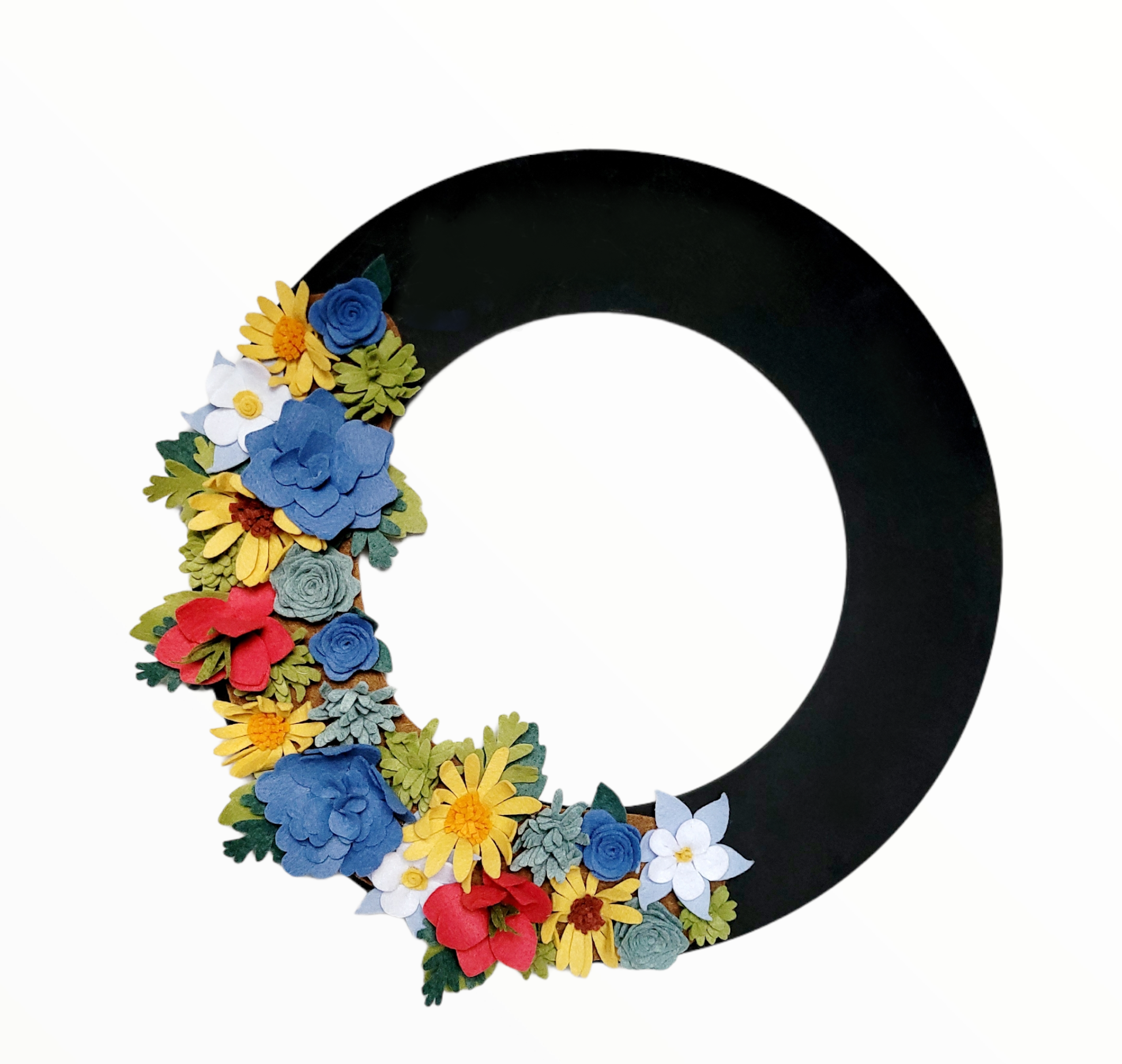 Custom, interchangeable, eco-friendly, Colorado wildflower wreath attachment on a black wreath base - ADORND Décor