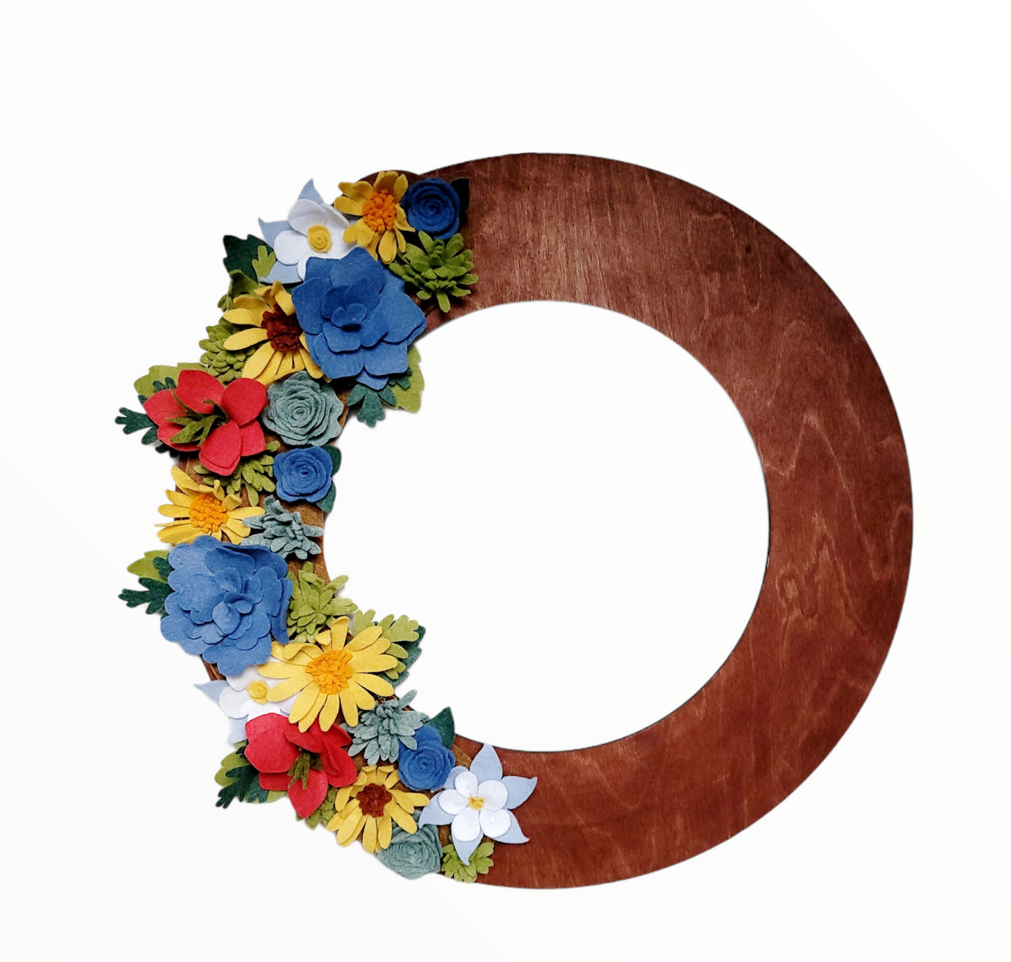 Custom, interchangeable, eco-friendly, Colorado wildflower wreath attachment on a walnut wreath base - ADORND Décor