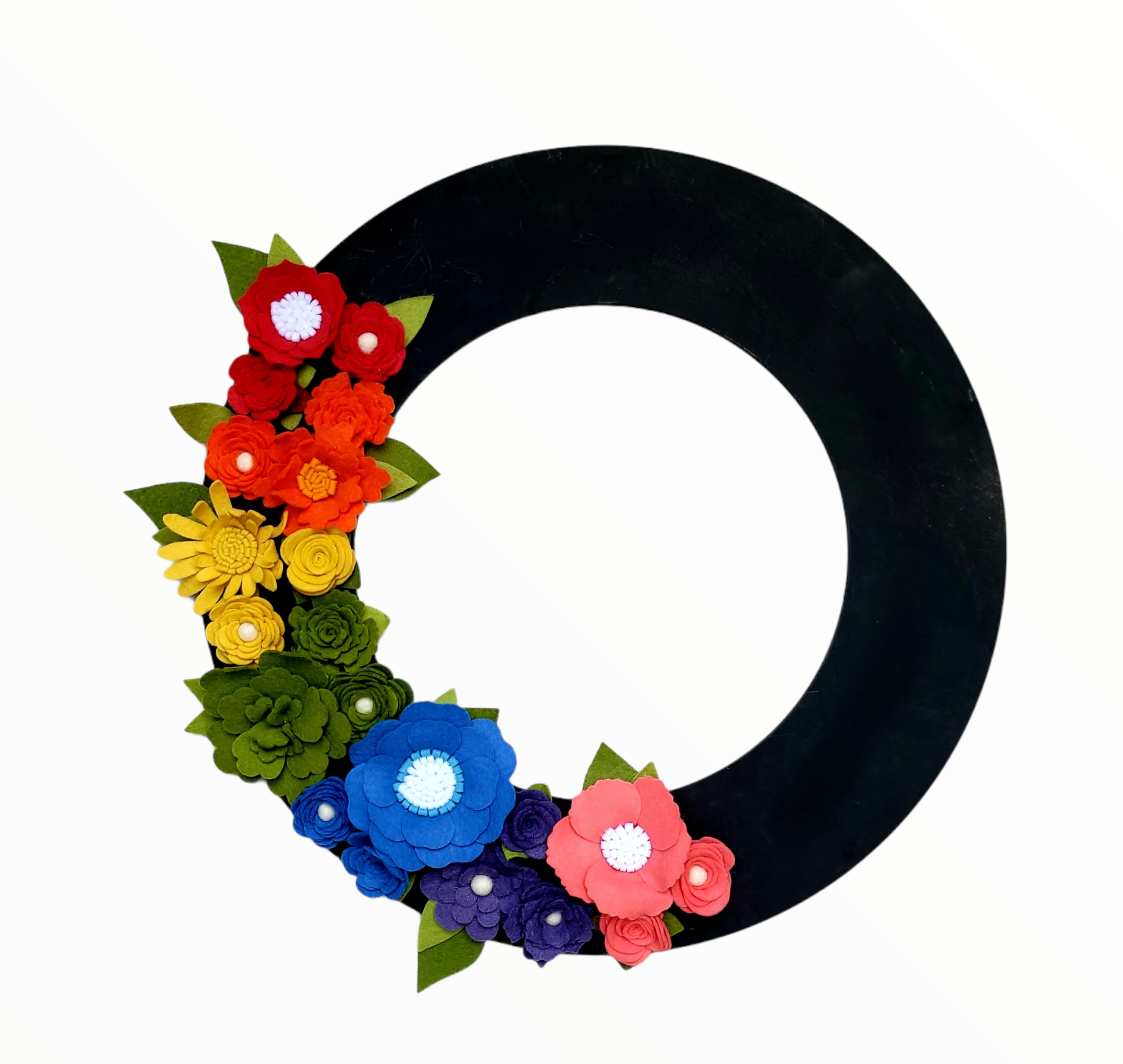 Custom, interchangeable, eco-friendly, rainbow, love, pride wreath attachment on a black wreath base - ADORND Décor