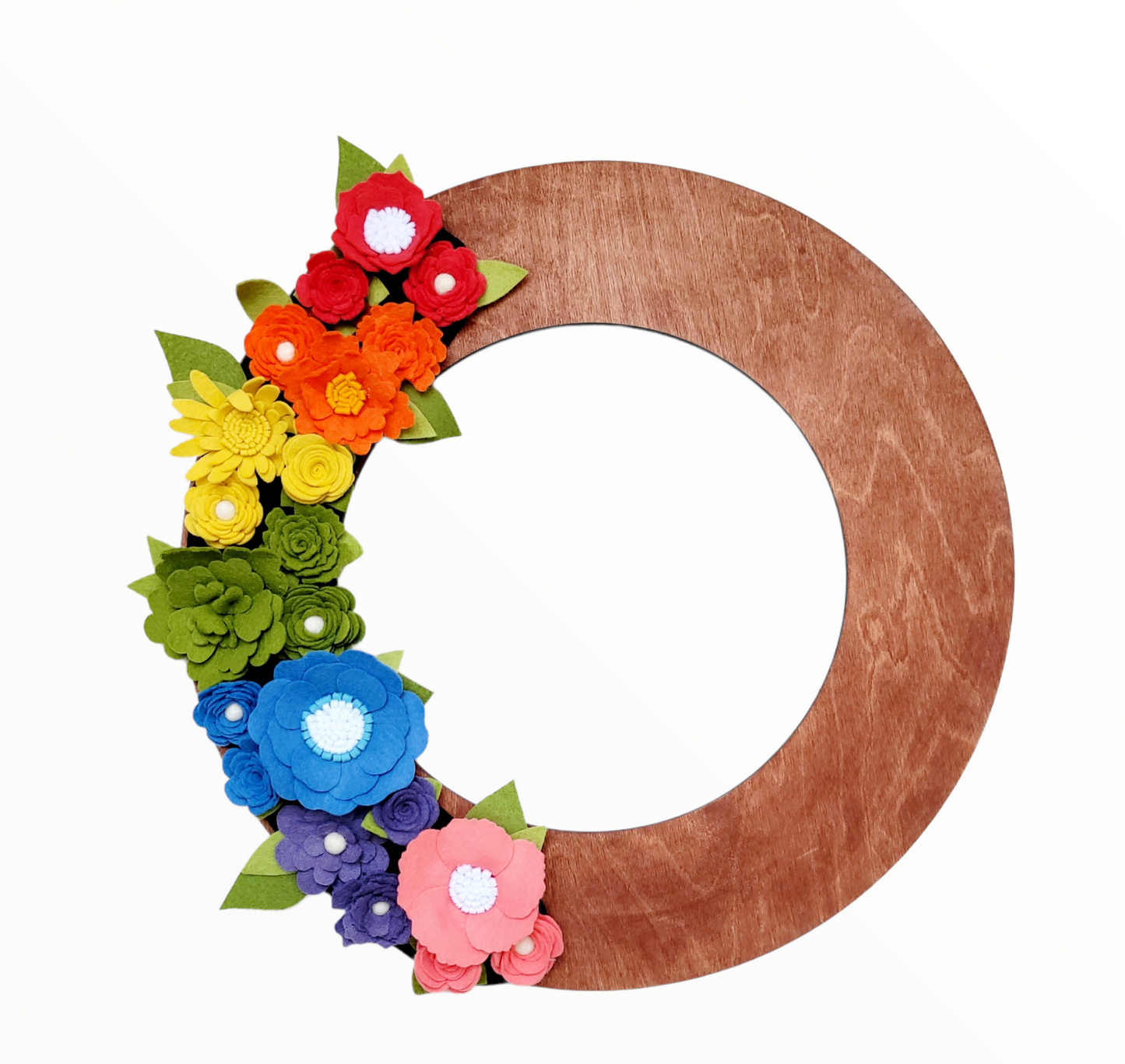 Custom, interchangeable, eco-friendly, rainbow, love, pride wreath attachment on a walnut wreath base - ADORND Décor