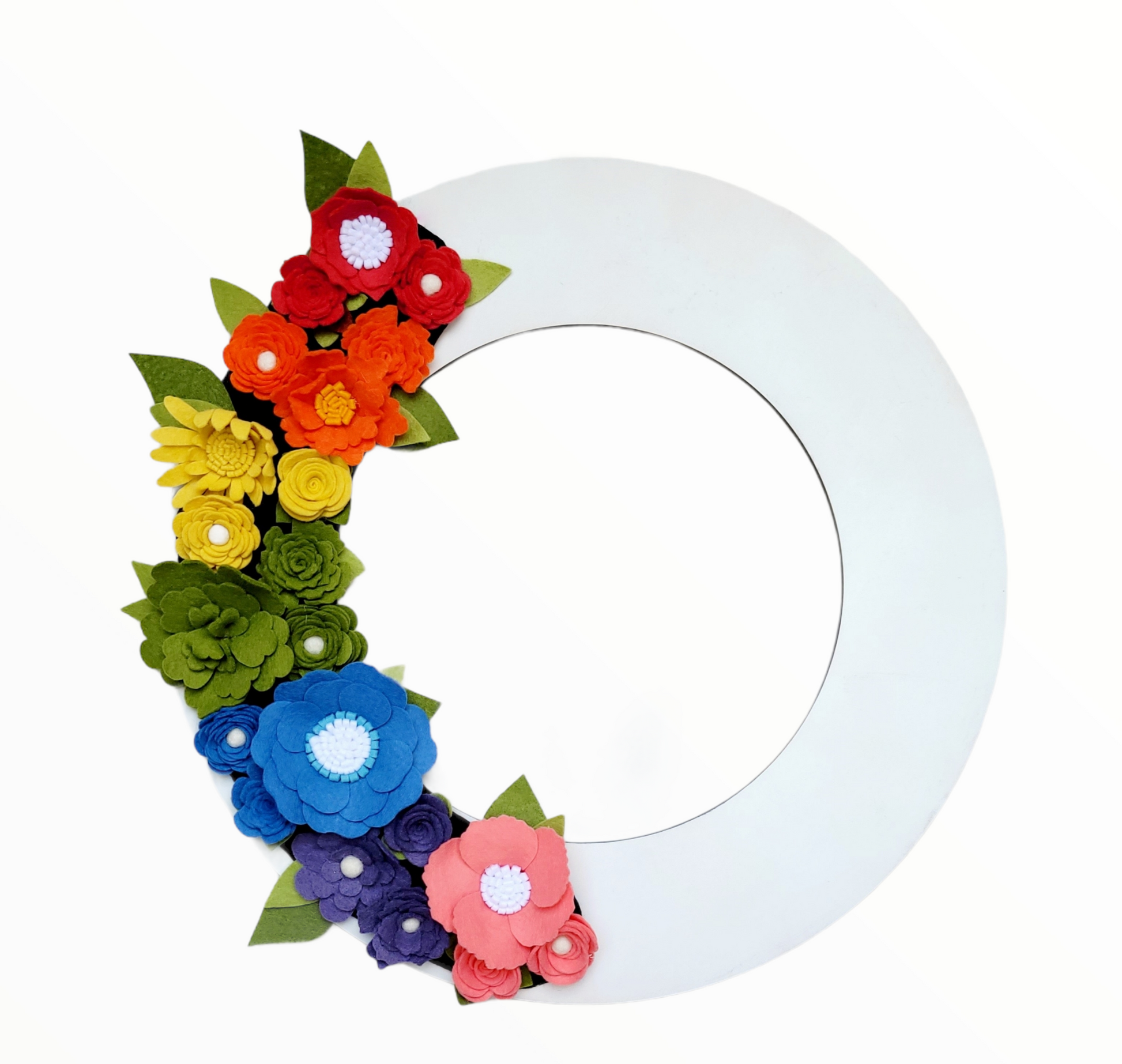 Custom, interchangeable, eco-friendly, rainbow, love, pride wreath attachment on a white wreath base - ADORND Décor