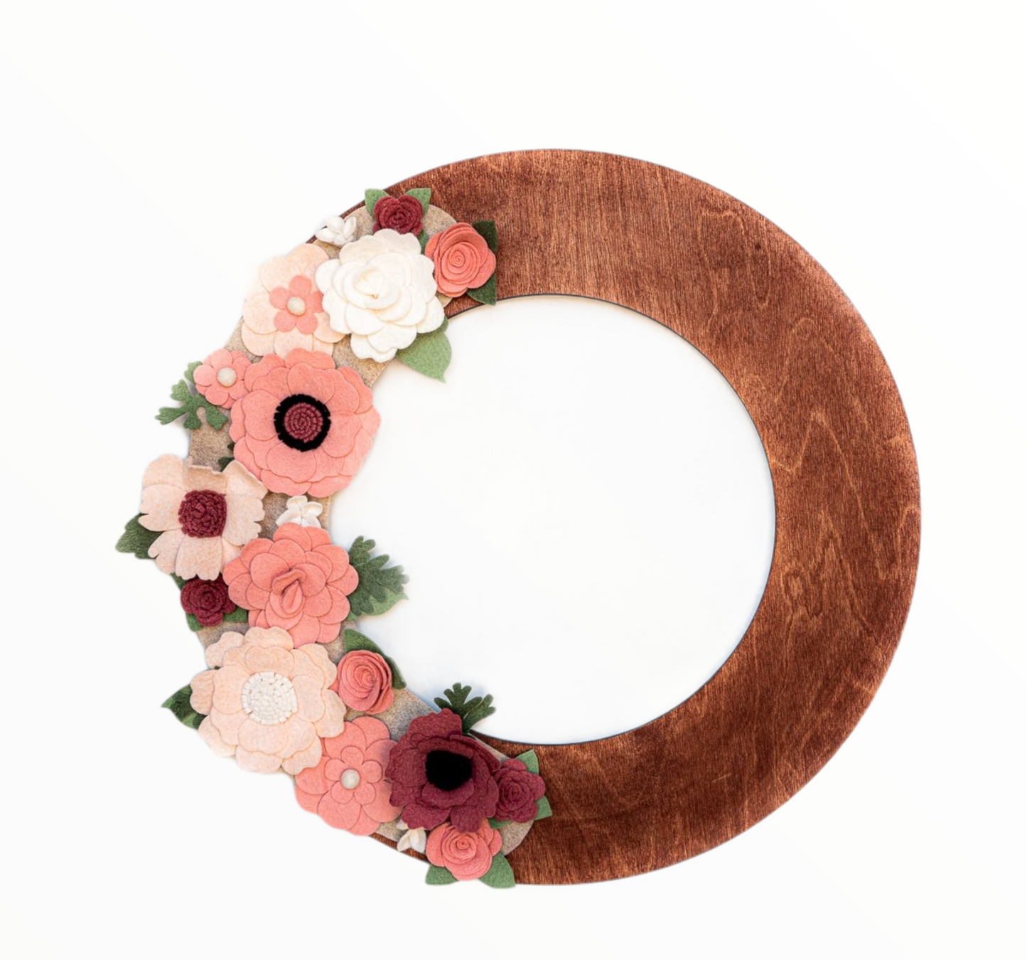 Custom, interchangeable, eco-friendly spring wreath attachment on a walnut wreath base - ADORND Décor