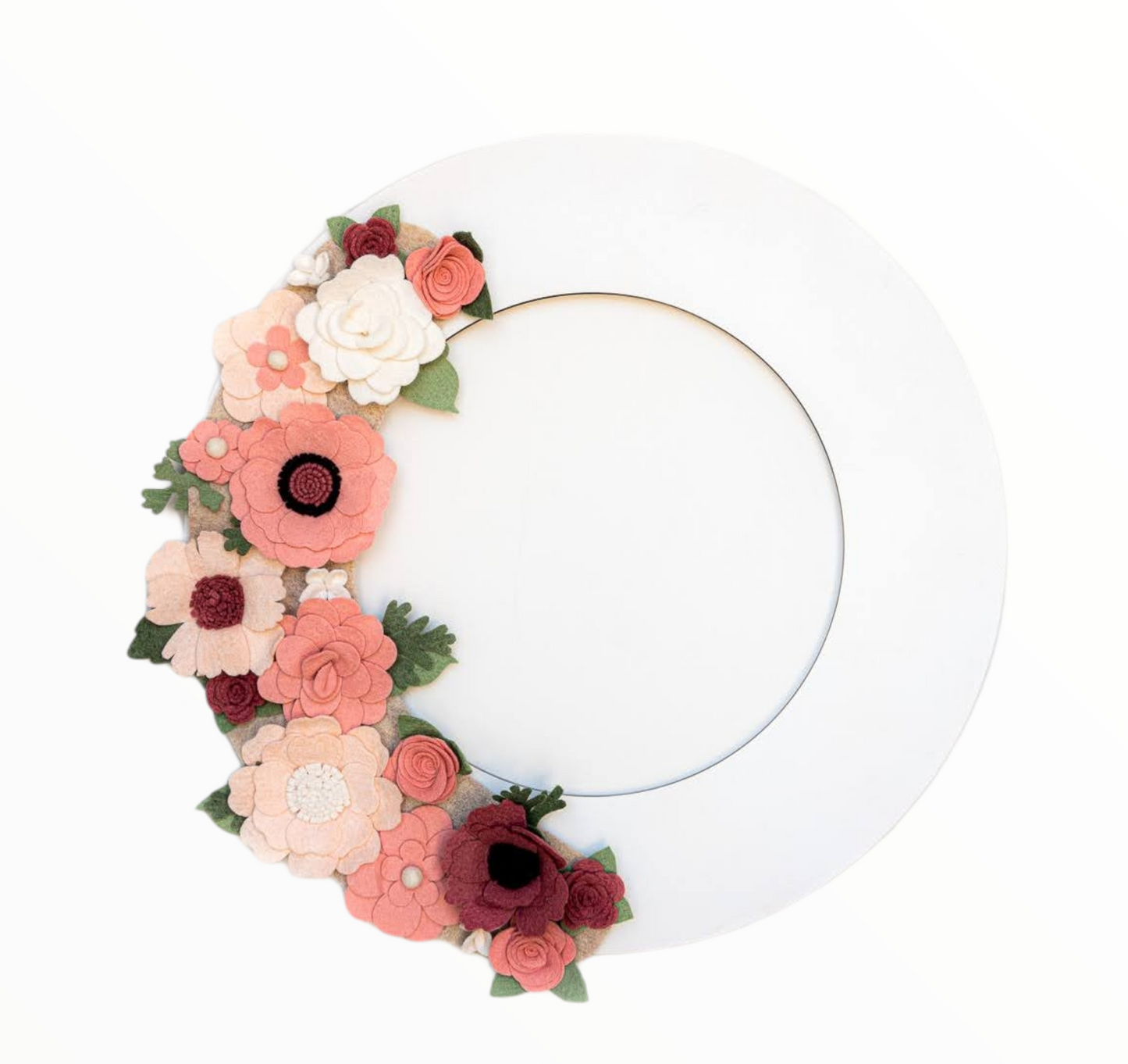 Custom, interchangeable, eco-friendly spring wreath attachment on a white wreath base - ADORND Décor