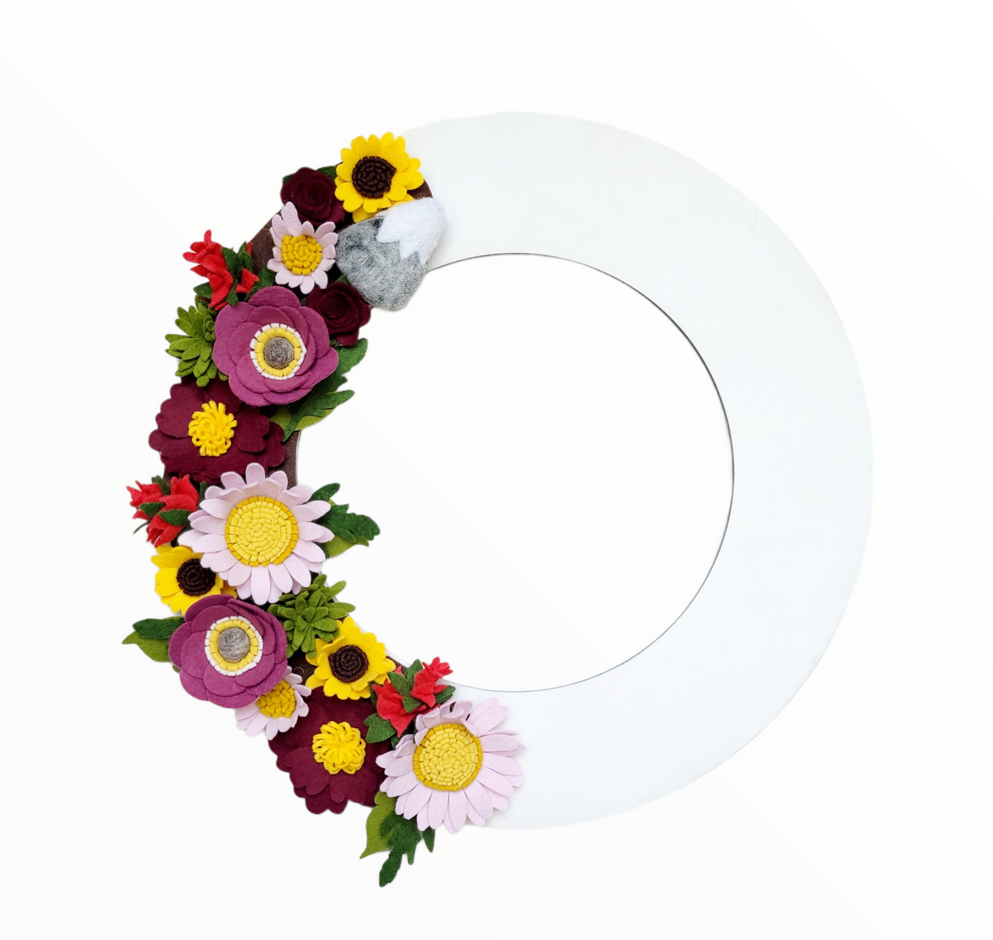 Custom, interchangeable, eco-friendly, Washington Mt. Rainier wreath attachment on a white wreath base - ADORND Décor