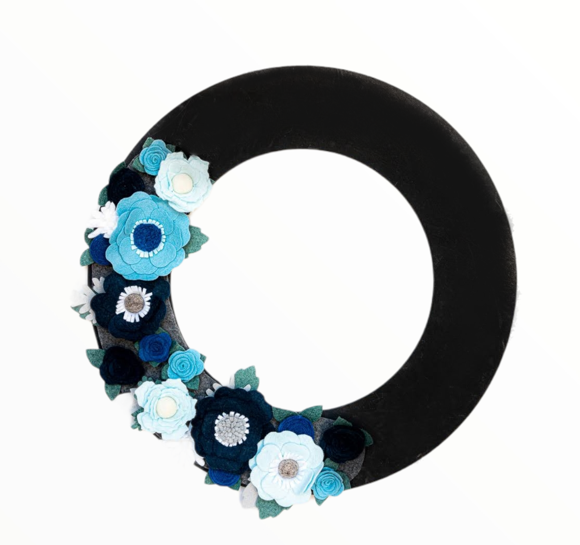 Custom, interchangeable, eco-friendly winter wreath attachment on a black wreath base - ADORND Décor