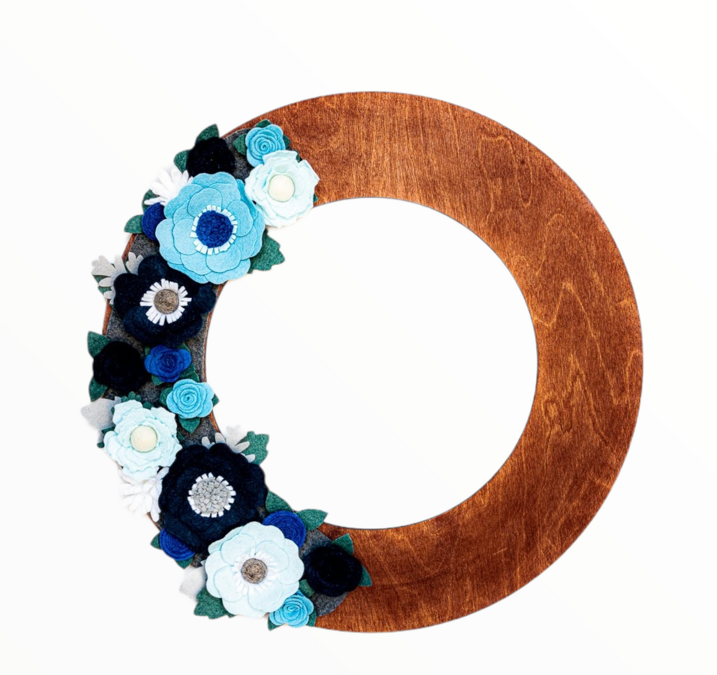 Custom, interchangeable, eco-friendly winter wreath attachment on a walnut wreath base - ADORND Décor