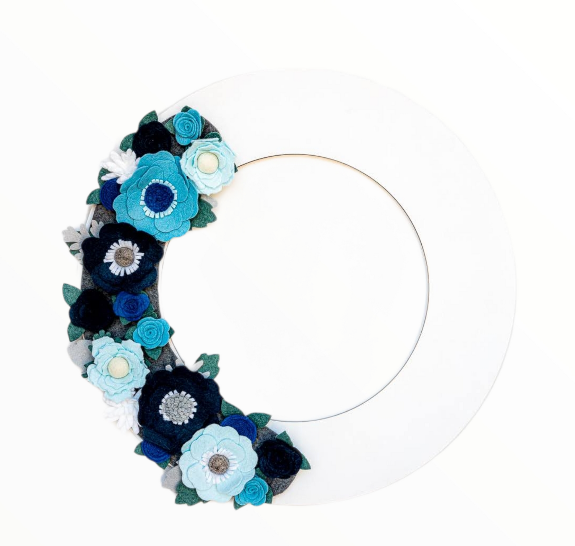 Custom, interchangeable, eco-friendly winter wreath attachment on a white wreath base - ADORND Décor